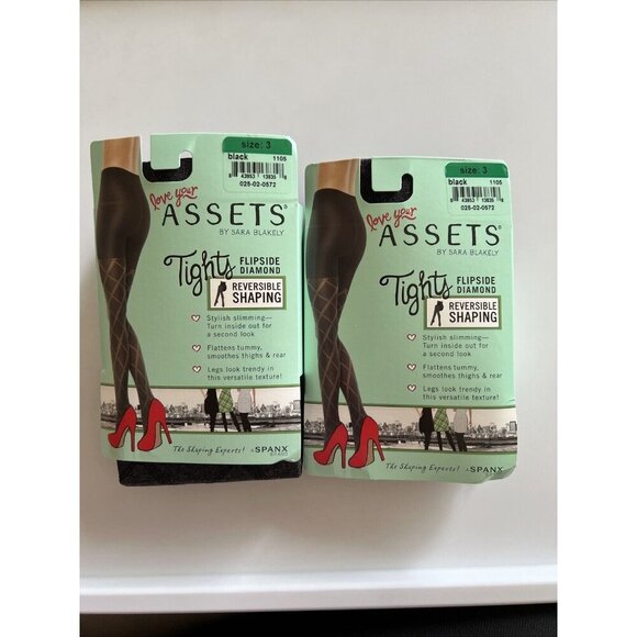 Set Of 2 Love Your‎ Assets Spanx Tights Size 3 Reversible Shaping Black Diamond - Picture 1 of 6
